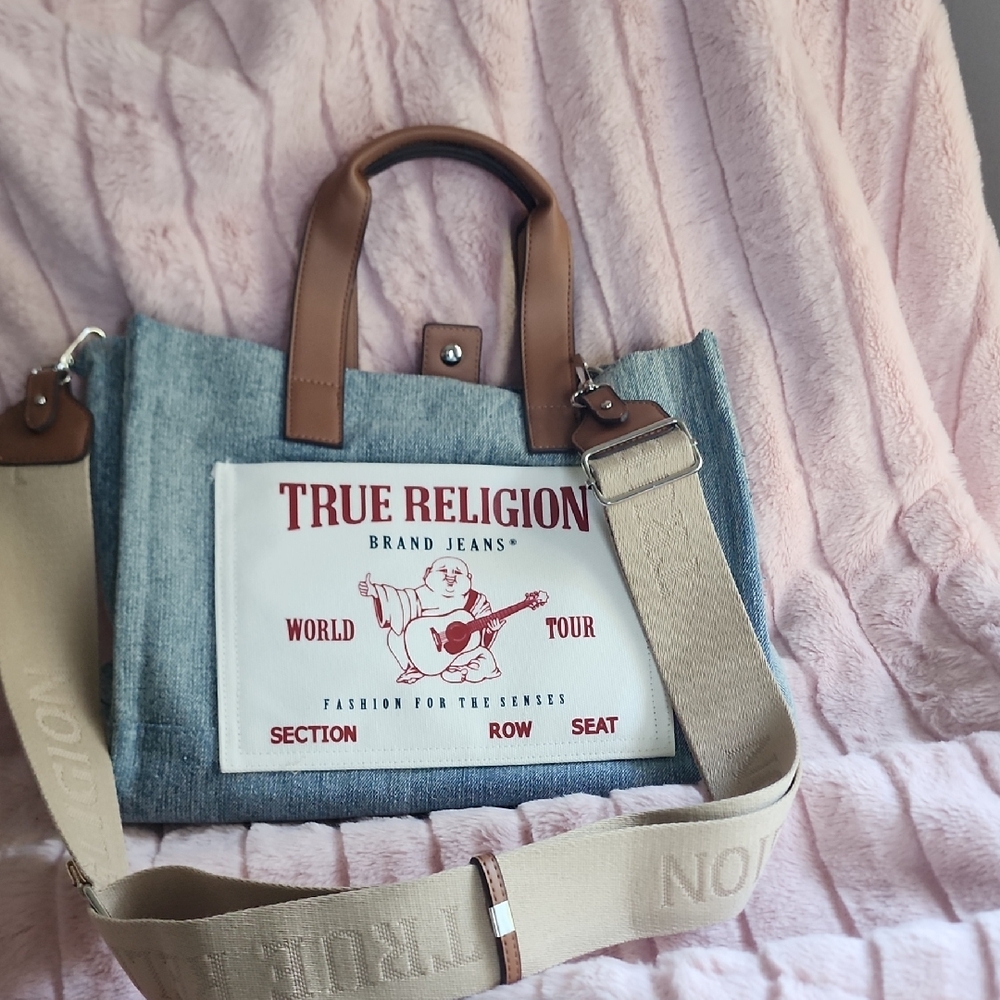 True Religion Denim and Tan Tote Bag